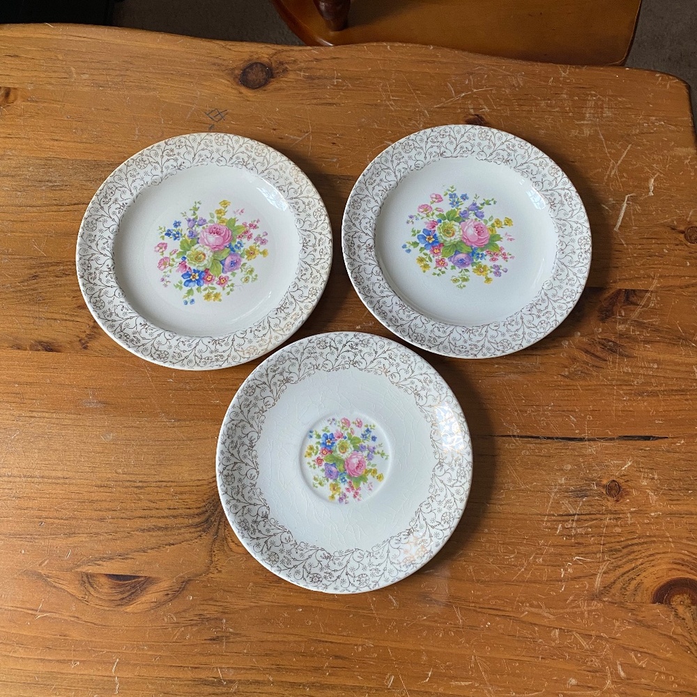 Century by Salem Warranted 22 Carat Gold Floral Design plates